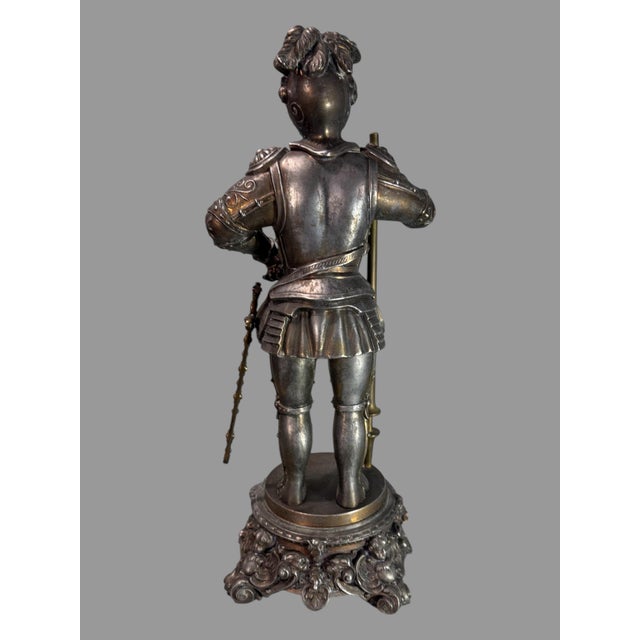 Antique Victorian Figural Cast Metal 17.5" Statue of a Knight or Gladiator In very good original condition showing some...