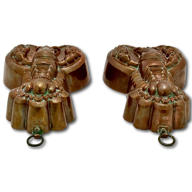 Early 20th Century Rare Original Matching Pair of Early 1900s Antique Germany Hand Wrought Solid Copper Lobster Kitchen Molds For Sale - Image 5 of 18