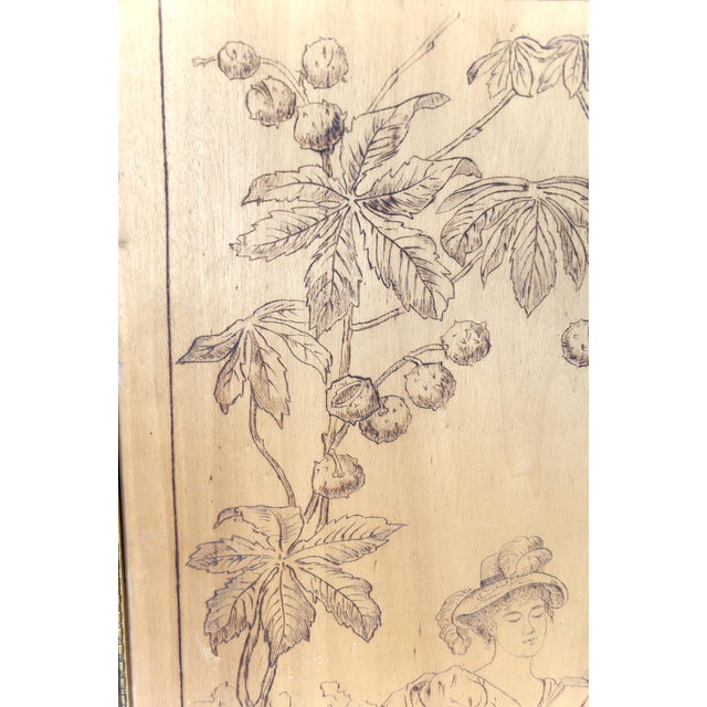 Art Nouveau Pyrographed Panels with Autumn and Winter Seasons, France, 1900s, Set of 2 For Sale - Image 6 of 16