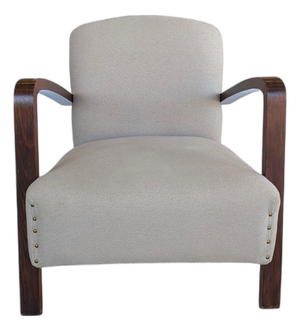 Vintage Armchair in Dark Wood and Light Fabric, 1950s