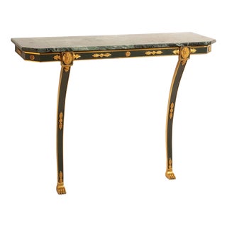 Empire Console Table with Green Alps Marble Top and Gold-Plated Friezes, 1970s For Sale