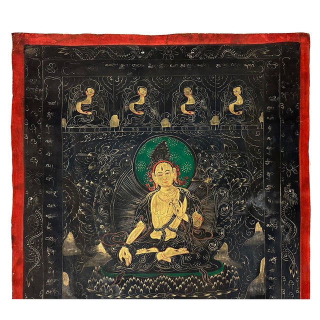 Tibetan Thangka, Kuan yin (Avalokitshvara), finely painted with colored inks on silk. It is all hand painted with Tibetan...
