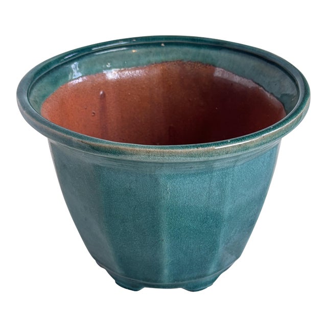 Mid 20th Century Teal Pot With Rust Interior For Sale