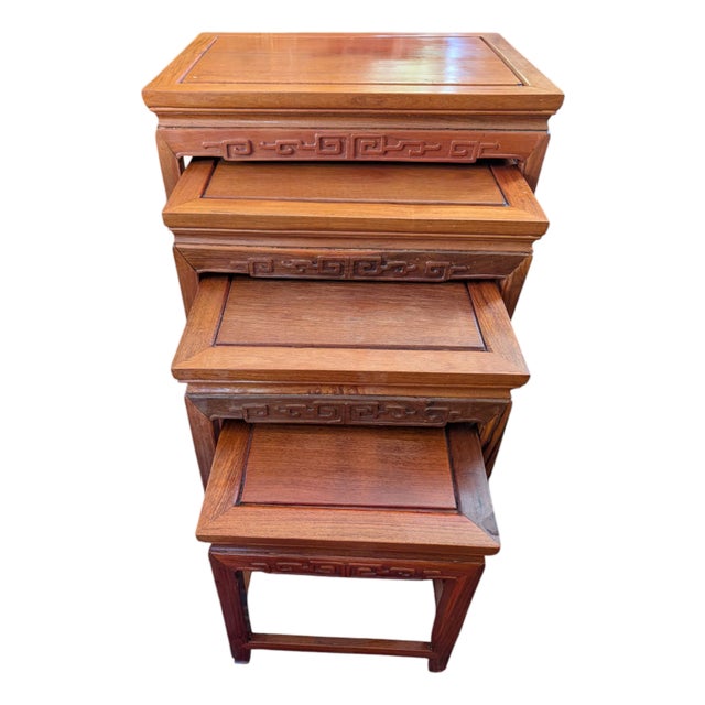 1950s Vintage Chinoiserie Asian Nesting Tables, Set of 4 For Sale