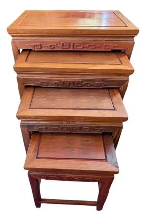 1950s Vintage Chinoiserie Asian Nesting Tables, Set of 4