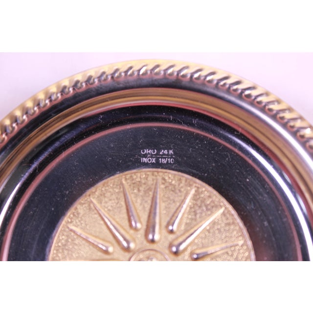 Early 20th Century Antique Gold 24k & Stainless Steel Ornamented With the Ancient Macedonian Symbol or the “Vergina Star” Small Tray For Sale - Image 5 of 6