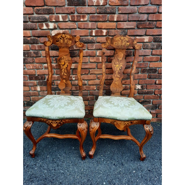 1970s Vintage Italian Marquetry Chairs - a Pair For Sale - Image 12 of 12