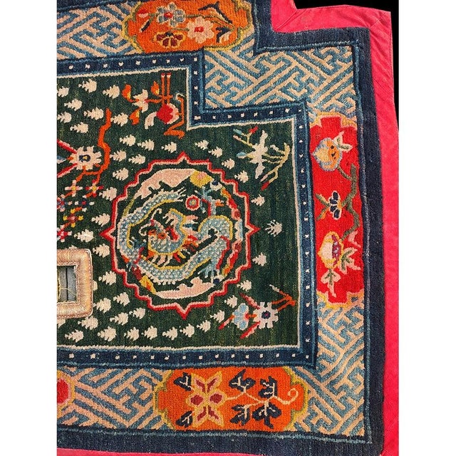 1920s Blue Navy Medallion Antique Chinese Tibetan Saddle Horse Cover Wool Rug For Sale - Image 4 of 7