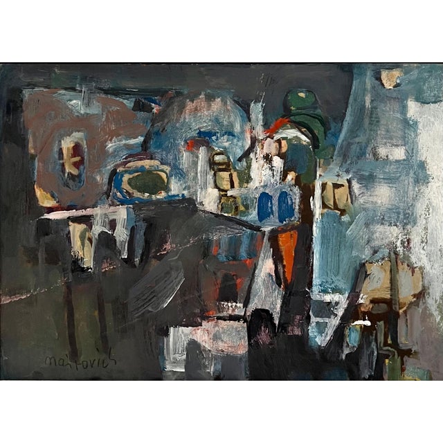 Bold, colorful abstract cityscape of Tel Aviv 15 X 19 inches including mat (needs new mat). painting is 10.5 X 14.5...