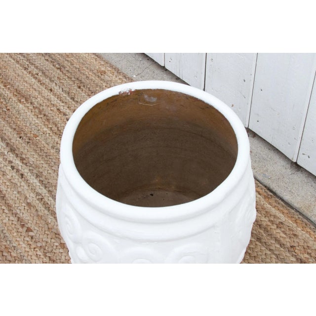 Tribal White Terracota Engraved Thai Planter For Sale - Image 3 of 10