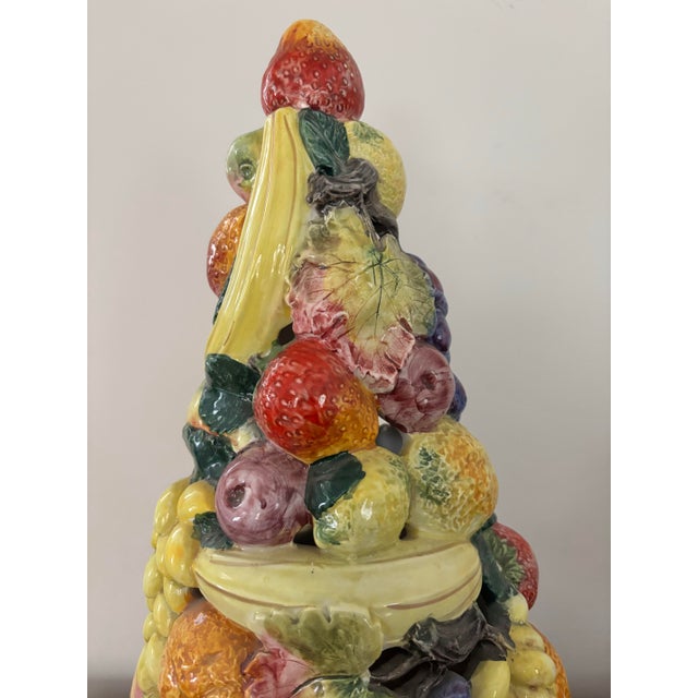 Mid 20th Century Large Hand Painted Italian Pottery Fruit Topiary Centerpiece For Sale - Image 5 of 12