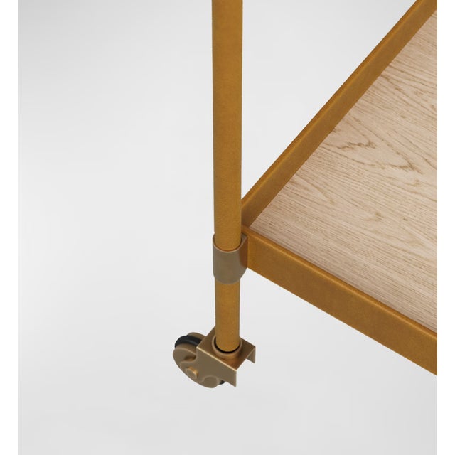 Wood Arteriors Home Sanders Leather & Blonde Oak Bar Cart - Brand New For Sale - Image 7 of 7
