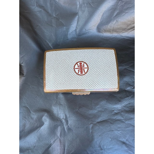 Chinoiserie Vintage Cloisonné Cigarette Box With Fish Scale Pattern and Symbol for Longevity For Sale - Image 3 of 6