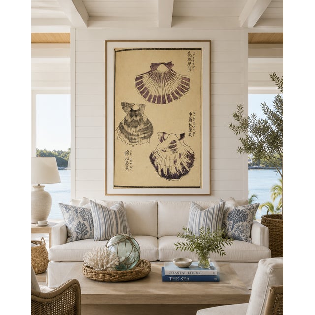 Vintage Japanese Scallop Shells, Woodblock Print Reproduction, 24" X 36" For Sale In Buffalo - Image 6 of 11