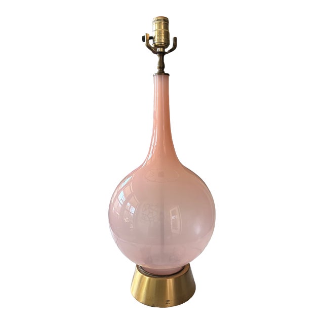 Mid-Century Italian Murano Style Blush Pink Opaline Glass Lamp For Sale