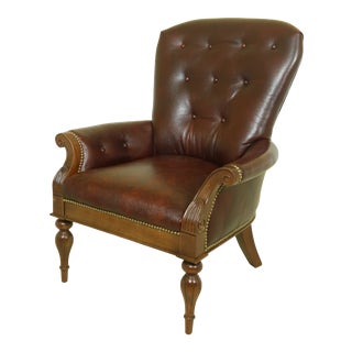 English Style Tufted Leather Parlor Chair For Sale