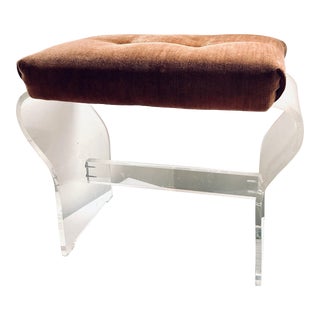 1960s Curvaceous Clear Lucite and Upholstered Bench by Hill Manufacturing For Sale