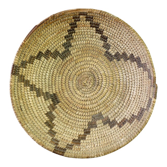 Antique Southwest Navajo Decorated Low Basket Circa 1920 For Sale