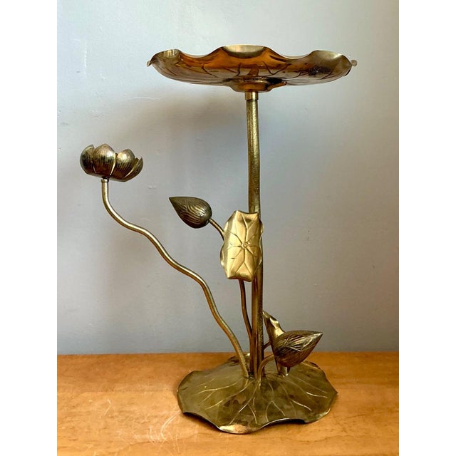 Vintage Carole Stupell Brass Lotus Leaf Accent Table For Sale - Image 12 of 14