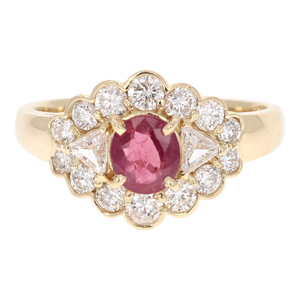 Roshe Jewels Ruby Ring With Natural Diamonds 14Karat Yellow Gold Ring 1.75 Carat, Size 7