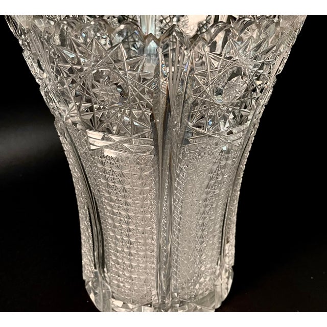 Vintage Trumpet Vase, Cut Glass, Decorative Flower Pot, Mid Century A Baccarat styler cut glass decorative flower pot,...