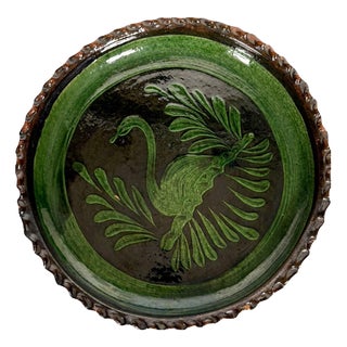 Green Glazed Terracotta Plate, France, 1960s For Sale