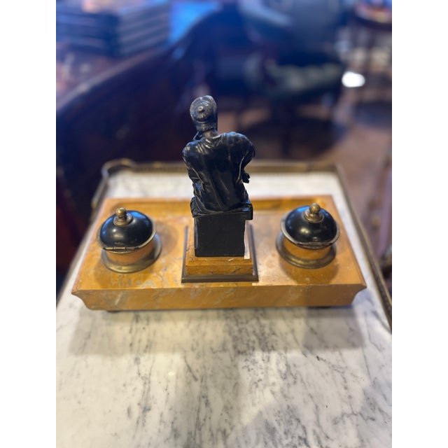 Early 19th Century Italian Empire Bronze & Sienna Marble Inkwell For Sale - Image 9 of 10
