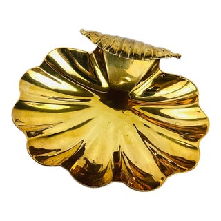 Vintage Brass Clam Shell Serving Tray For Sale