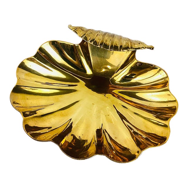 Vintage Brass Clam Shell Serving Tray For Sale