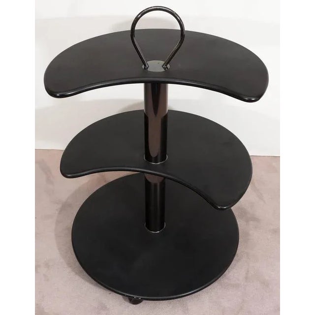 Mid-Century Modern Design Institute of America DIA Black Lacquered Circular Revolving Bar Cart For Sale - Image 3 of 10