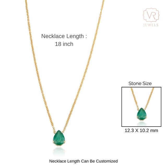3.88ct Pear Cut Emerald Solitaire Art Deco Necklace in 14k Gold Curb Chain For Sale - Image 13 of 17