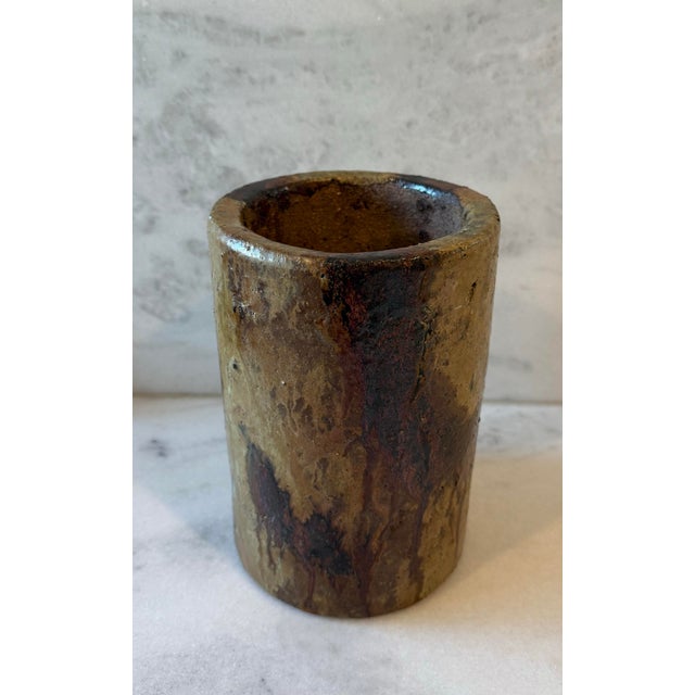 Rustic Vintage Studio Pottery Vase With Textured Glaze Finish For Sale - Image 3 of 7