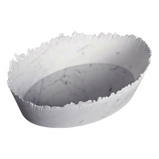 Drap C Oval Decorative Bowl in White Carrara Marble by Bufalini Marmi For Sale