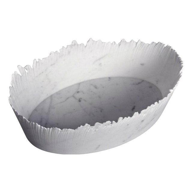 Drap C Oval Decorative Bowl in White Carrara Marble by Bufalini Marmi For Sale