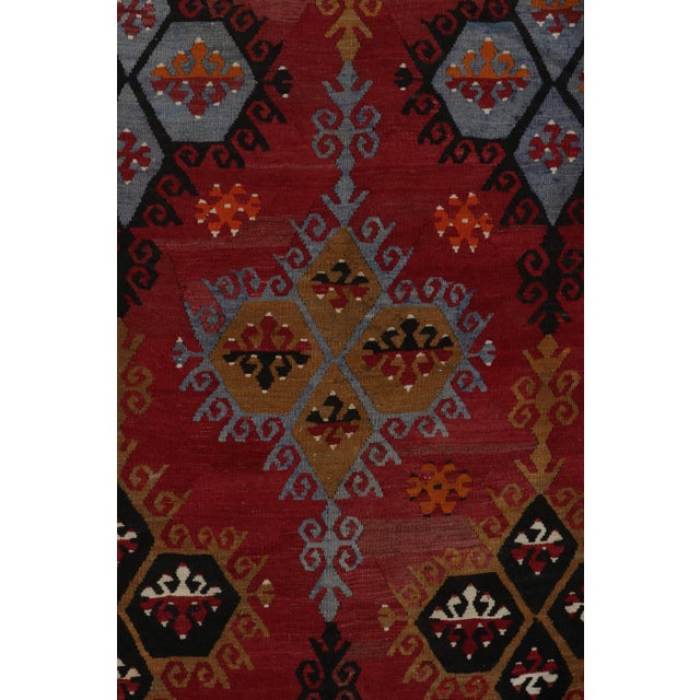 Rug & Kilim Handwoven Vintage Tribal Kilim in Red With Blue and Brown Geometric Patterns For Sale - Image 4 of 7