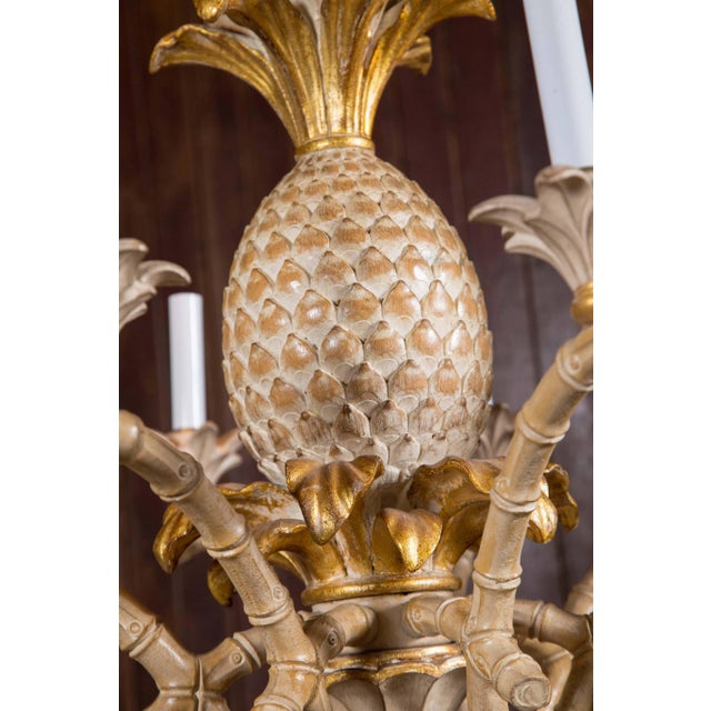 1970s Italian Carved Wood Pineapple Chandelier For Sale - Image 5 of 9