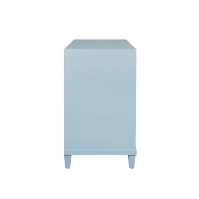 Matthew Izzo Home Corine Light Blue Matte Lacquer Fluted Front Two Drawer Side Table With Brass Drawer Pulls and Open Shelf For Sale In New York - Image 6 of 6