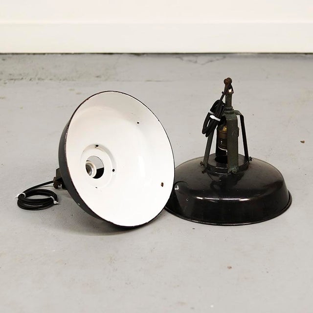 Black Factory Pendant Lamps with Enamel Black Shade, Set of 2 For Sale - Image 8 of 8