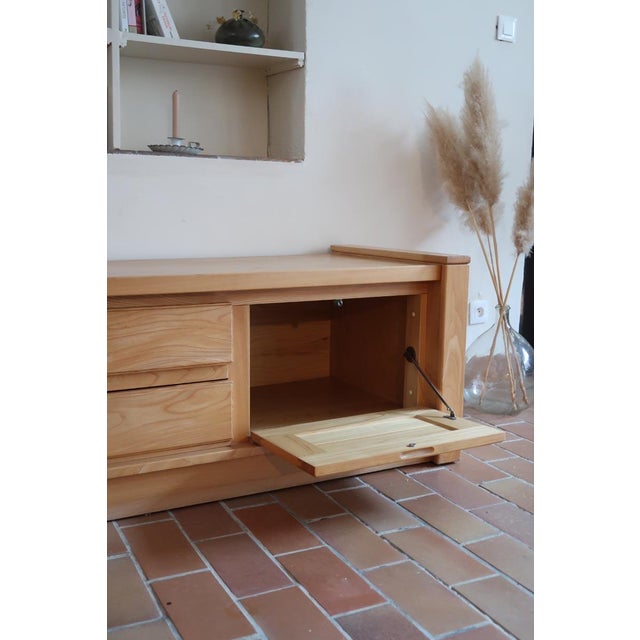 Beige Long Low Sideboard Bench in Elm by Camif, France, 1970s For Sale - Image 8 of 18