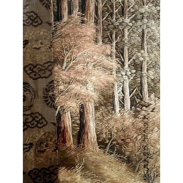 Early 20th Century Japanese Embroidery Textile Pagoda Scenery Panel For Sale - Image 10 of 13