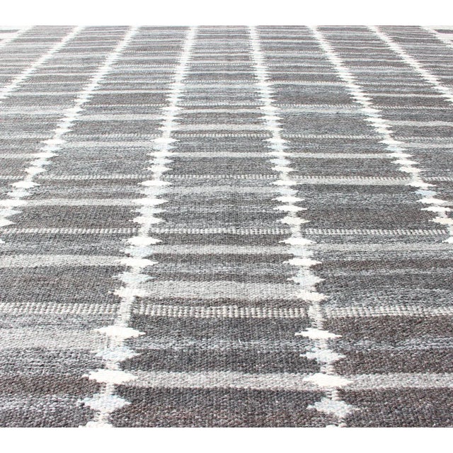 Gray Modern Scandinavian Flat-Weave Rug With Geometric Design in Gray Tones For Sale - Image 8 of 13