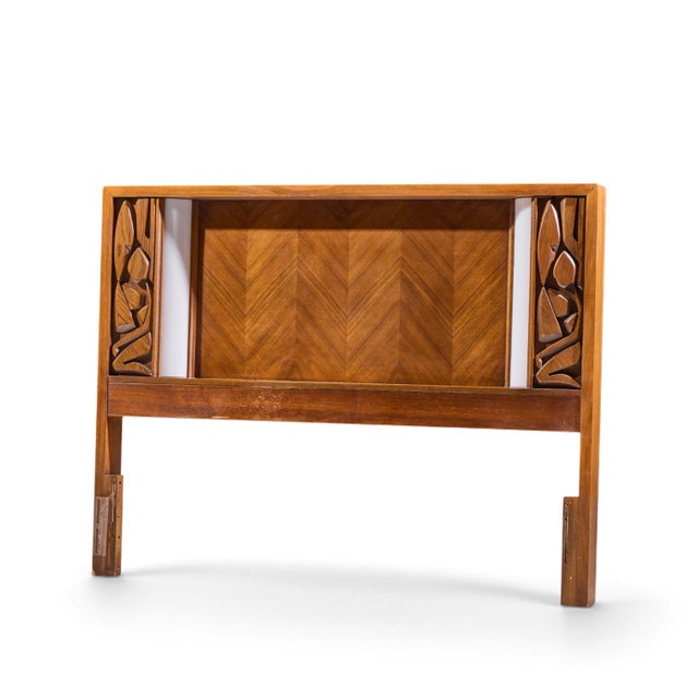 Mid-Century Modern United Tiki Brutalist Mid Century Walnut Queen Headboard For Sale - Image 3 of 5