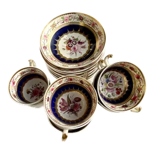 Early 19th Century English New Hall Regency Cup & Saucer Set- 17 Pieces