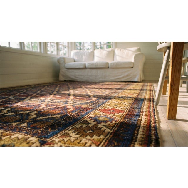 1900s Blue Navy Diamond Antique Caucasian Shirvan Rug 4' X 4'8" Handknotted Wool Carpet For Sale - Image 12 of 12