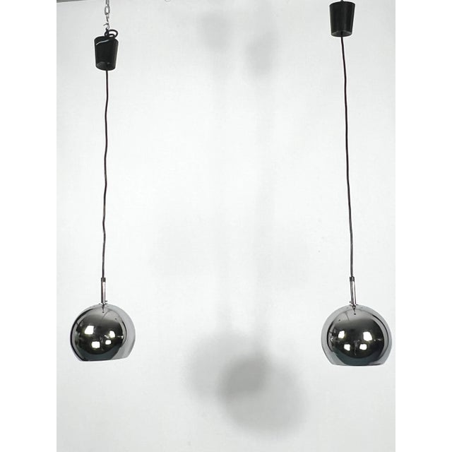 Chrome Sphere Pendant Lamps by Targetti, 1970s, Set of 2 For Sale - Image 14 of 14