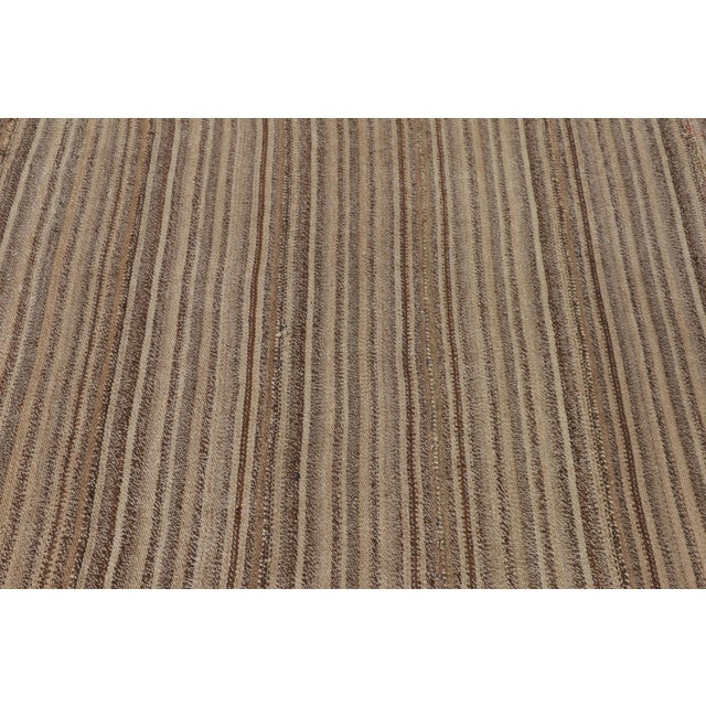 2010s Rug & Kilim’s Modern Rez Flatweave Kilim in Brown Textural Stripes For Sale - Image 5 of 9
