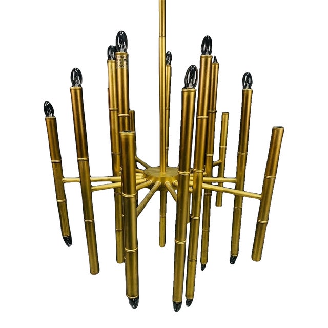 1971 Mid-Century Modern talian Grand Scale Solid Brass Bamboo Chandelier Rare 24-Light For Sale