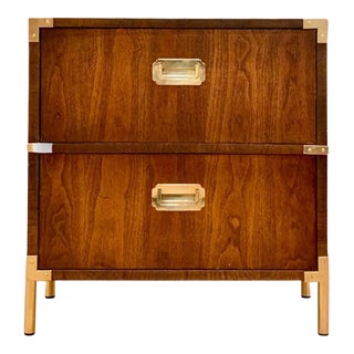 Mid Century Lane Walnut Campaign Nightstand on Brass Legs For Sale