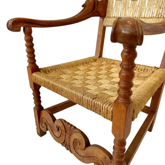 Pair of Mid 20th Century Carved Wooden and Woven Rope Armchairs For Sale - Image 4 of 12