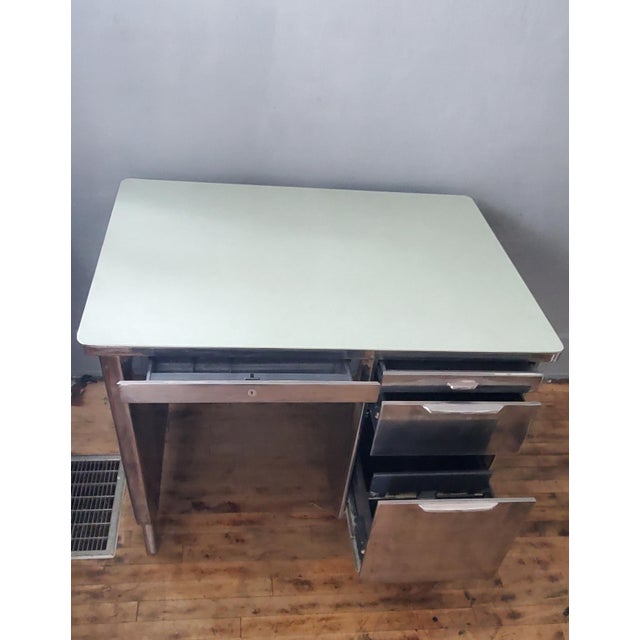 Metal 1960s Refurbished Polished Steel Tanker Desk/ General Fireproofing Co For Sale - Image 7 of 9
